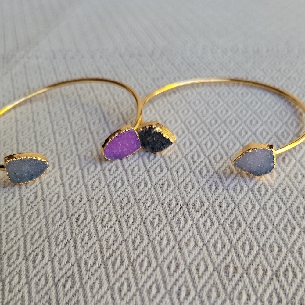 *SET OF 2 Gold and Stone Women's Bracelet Trio